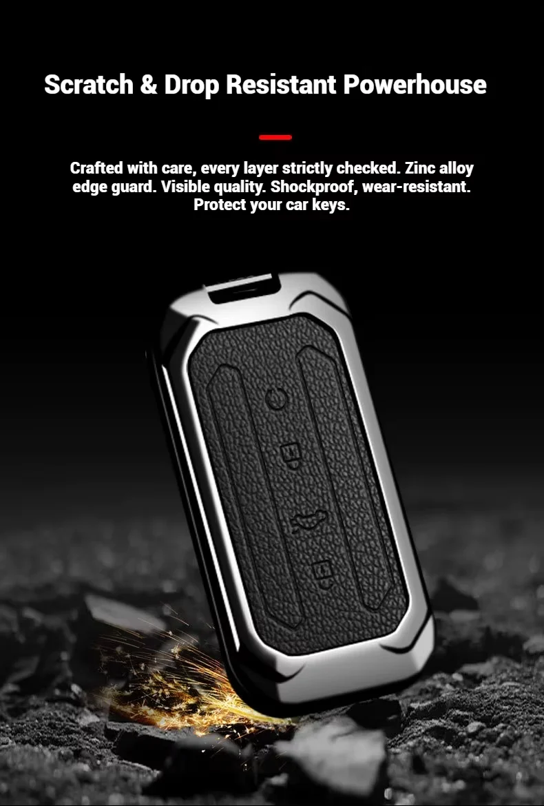 Luxury Zinc Alloy & Leather Key Cover for Jaecoo J5 | Premium Smart Key Protector Case with Keychain - Image 7