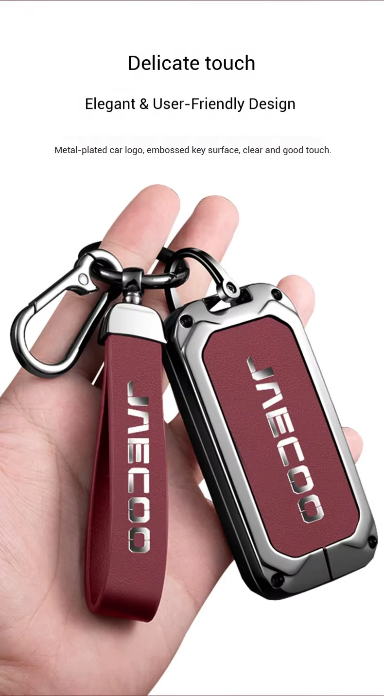 Zinc Alloy & Leather Key Cover for Jaecoo J5 | Smart Key Case with Protective Chain - Image 3
